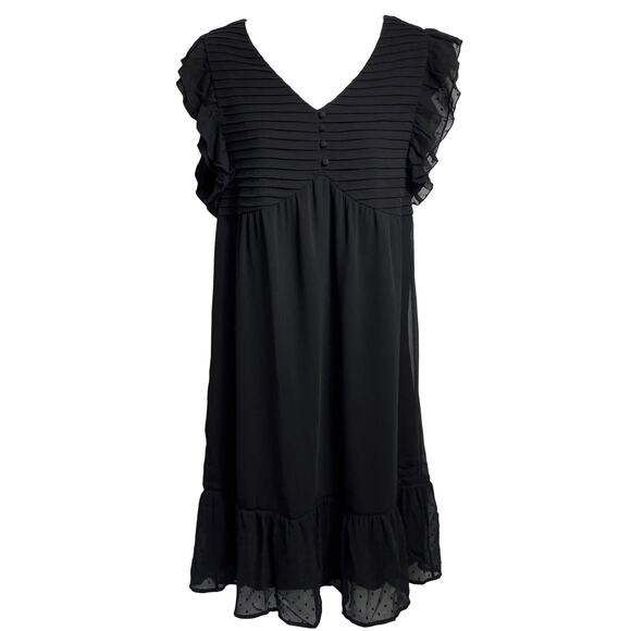 Kaari Blue Black Gauze Ruffle V Neck Dress Size S (2427)‎ - Picture 1 of 6